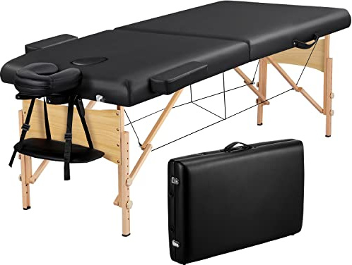 Yaheetech Camilla de Masaje Plegable de 92 cm de Ancho Portátil Camilla Estética de 2 Zonas Camilla Profesional de Madera Haya Altura Ajustable
