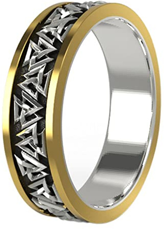 ForFox 5mm Bandring Zweifarbiger 925 Sterling Silber Wikinger Valknut Ring Nordischer Odin Knoten Ring für Herren Damen Größe 54-67