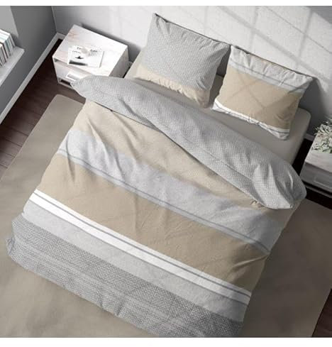 DILIOS Premium Bettwäsche 135x200 – 100% Baumwolle, ÖKO-TEX Zertifiziert, Renforcé, Atmungsaktiv & Antiallergisch, mit Reißverschluss, 2teilig – Bettbezug + Kissenbezug 80x80, Grau, Braun, Weiß