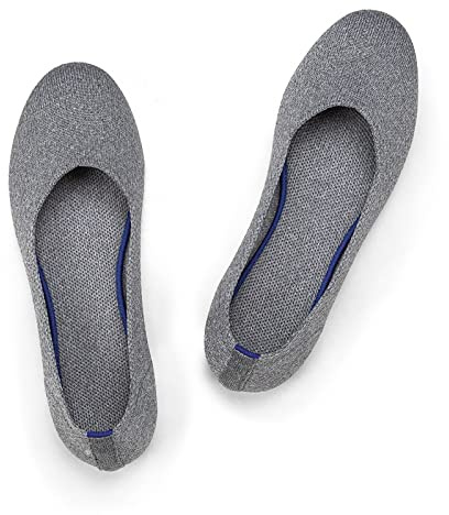Frank Mully Women's Knit Ballet Flat Round Toe Flat Shoes Slip On Classic Low Wedge Ballerina Shoes, Grey, 8