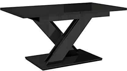 MEBLINI Esstisch Ausziehbar - Esszimmertisch Modern - Küchentisch - Säulentisch - Ausziehtisch - Dining Table - Esszimmertische - 140-180x80x75cm - Bronx - Schwarz Hochglanz