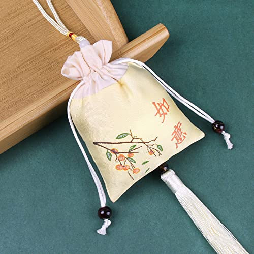 qbodp 4 Pcs-Duftsäckchen Säckchen,Bestickter Beutel,Kordelzug,Geschenkbeutel,Leerer Duftbeutel Mit Quaste,Auto-Rückspiegel,Hängende Dekoration