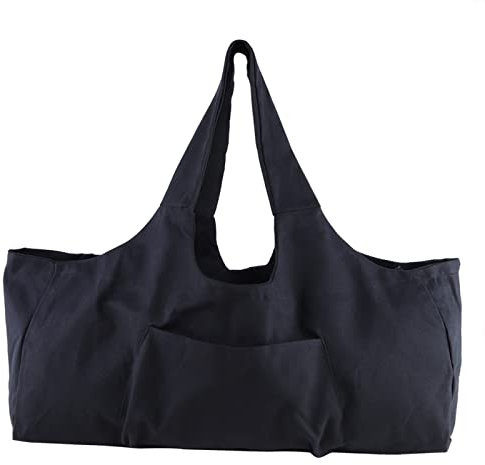 Cyrank Große Yogamatten-Tasche, Yogamatten-Tragetasche Große Yogamatten-Tragetasche aus Segeltuch, Mehrzweck-Tragetasche mit Tasche, passend für die meisten Mattengrößen(Schwarz)