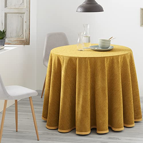 Lanovenanube Ropa o Falda Camilla, Enaguilla Redonda de Tejido Chenilla, Medida 60 cm diámetro, Color Mostaza. Mantiene el Calor. Aspecto Aterciopelado y Tacto Muy Suave.