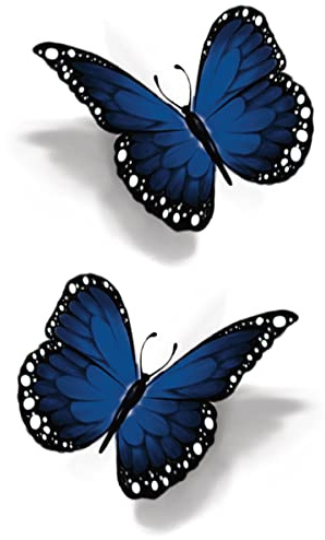 x3 Tatouage Éphémère papillon bleu 3D - 1 lot de 3 Feuilles de tatouage temporaire insectes | Bras, épaule, cou, cheville, main, jambe | Bleu | Homme, Femme - TATTOO YOUR STYLE
