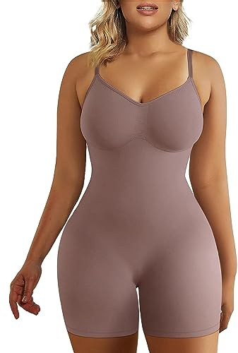 SHAPERX Shapewear för kvinnor, figurformande kroppsformare, magkontroll, formande bodys för bantning, bodysuit, Umber, XXL-3XL
