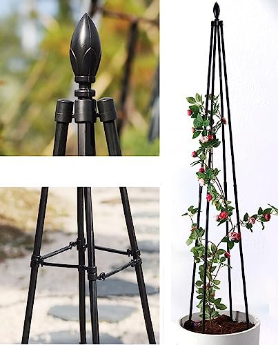 DHGVCED Treillis obélisque de Jardin pour Plantes en Pot 1,5 m ou 1,8 m, Support de Plantes pour vignes et Fleurs, Tour de Cage à tomates avec revêtement antirouille (1 Paquet)(Size:1.8m(70.8inches))