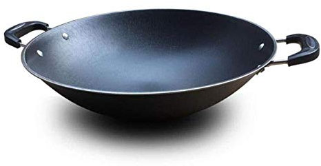 OQHAIR Wok, Wok forgiato Antiaderente, ghisa, con Manico antiscottatura, 38 cm (48 cm)