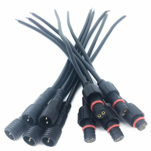 WZCJHZH 5-Paar 2-pin 2-adriges männliches und weibliches wasserdichtes Kabel, LED Lampe wasserdichtes Verlängerungskabel Anschlussstecker (19cm)