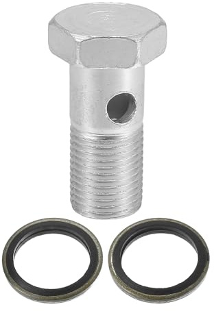 A ABSOPRO Bremsleitung Adapter 1,65 Länge M16x1.5 Hohlschraube 1 Stück | Kohlenstoffstahl, Silberton, 2-Loch, 42x25mm, Innendurchmesser 9.2mm, Unterlegscheiben 21.5/16.5mm, Inkl. 2 Kupferscheiben