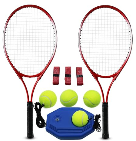 Magicorange - Raquettes de tennis récréatives pour adultes 2 joueurs pour débutants et professionnels avec 4 balles de tennis, 3 overgrips et 1 sac (Rouge)