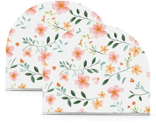 Serviettenhalter mit rosa Blumen und Blättern, Papierserviettenständer für Tischservietten, Aufbewahrungsspender für Küche, Restaurant, Bar, 2 Stück