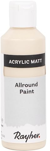 Rayher Allround Paint Acrylfarbe, creme, matt, Flasche 80 ml, hochpigmentierte, cremige Allzweckfarbe, gute Deckkraft, farbintensiv, wasserfest, speichel- und schweißecht, 35077511