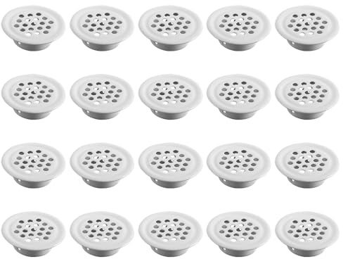 20 piezas rejillas de ventilación de acero inoxidable de 25mm, rejillas de aire circulares blancas con agujero de ventilación, cubierta de malla para armario, guardarropa, zapatero