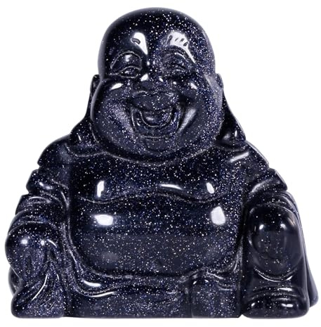 KYEYGWO 1.5 Blue Sand Stone Crystal Laughing Buddha Ornaments for Home