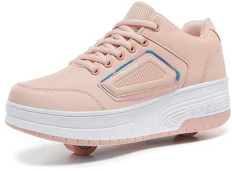 Wttagkl Laufschuhe mit Rollen, Turnschuhe, einziehbare technische Skateboard-Schuhe, modische Skateboard-Schuhe, Rollschuhe, Outdoor-Training, Kinder, Teenager, pink-39EU