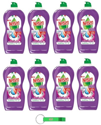 Nelsen Lavanda Detersivo per Piatti - Detersivo per Piatti - Detersivo - Detersivo y vinagre - Desengrasa a fondo y tiene un efecto refrescante en la vajilla 850 ml + llavero Beni Culinari gratuito