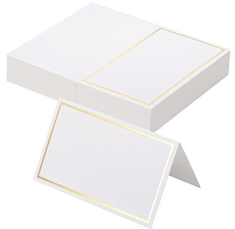 MaoNativey 50 Pezzi Segnaposto Bianchi, Cartellini Segnaposto, Segnaposto Matrimonio con Bordo in Lamina Dorata per Matrimoni, Banchetti, Cene