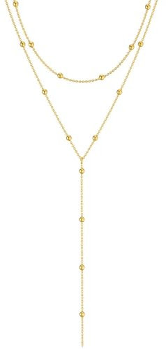 Auiremrti Chaîne longue en Y - Collier multi rangs en acier inoxydable plaqué or 14 carats, Bijoux élégants, Ensemble de chaînes, Bijoux simples en or