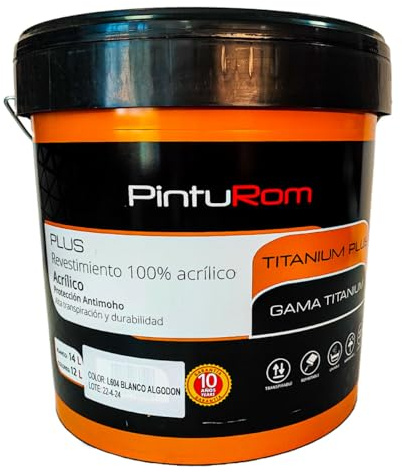 Pintura para Fachadas TITANIUM Color, 100% acrílico, revestimiento de color para exteriores. 7-8 m²/L. de rendimiento, durabilidad en el tiempo. Envase de 12 L. (L-575 - GRIS MEDIO)