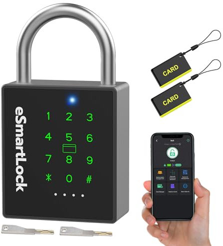 Dhiedas Smart Zahlenschloss Vorhängeschloss, Wetterfestes Vorhängeschloss Groß mit Schlüssel, Bluetooth Schloss mit Zahlencode RFID, IP68 Elektrisch Intelligentes Lock für Tür Garten Spind Keller