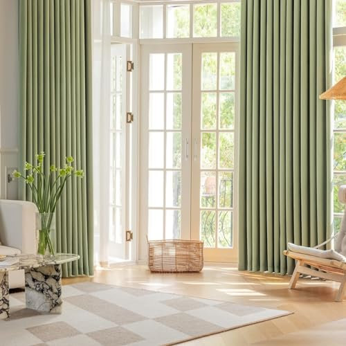 Bishilin Vorhänge Blickdicht mit Ösen, Verdunklungsvorhänge Matcha Grün 2er Set 86x115CM Modern Einfarbig Chenille Gardinen Schlafzimmer Kinderzimmer Jugendzimmer