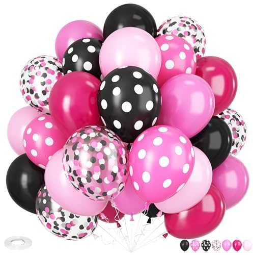 Pink and Black Balloons, 12 Inch Hot Pink Black Balloons Pink White Dots Black White Dots Balloon Pink Confetti Balloon for Girls Birthday Baby Shower Cartoon Theme Birthday Decorations | Pink and Black Balloons, 12 Inch Hot Pink Black Confetti Balloons for Girls Birthday Baby Shower and Theme Party Decor