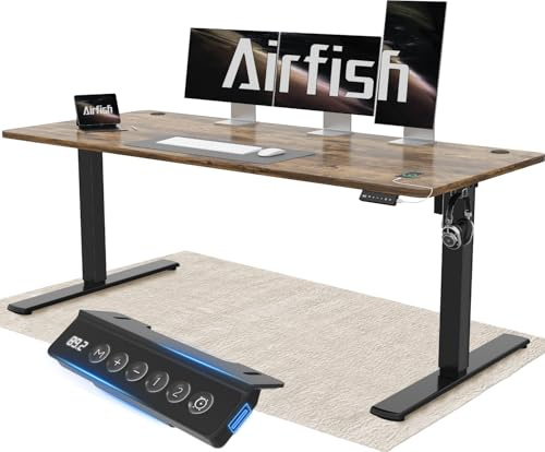 Airfish Scrivania Regolabile in Altezza 160x70cm Scrivania da Ufficio con USB Scrivania Elettrica con Funzione di Memoria Standing Desk con Sistemi Anti-Collisione Altezza Regolabile 73–118cm,Marrone
