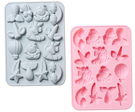 Amosfun Unicorn Mould Silicone Fondant and Biscuits Mold Baking Tool for Cake Decoration 2pcs Set Random Color