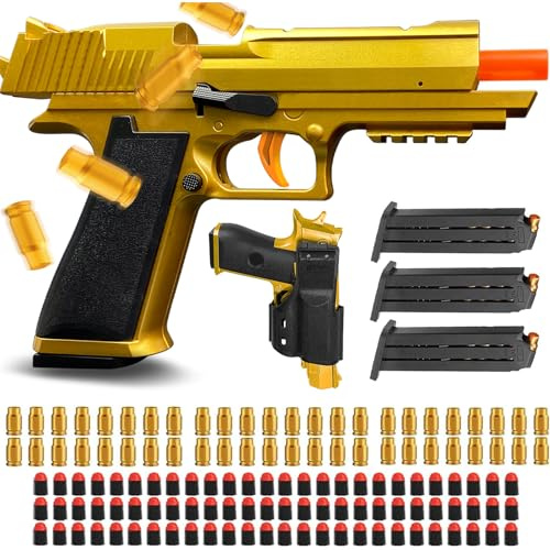 Soft Bullet Toy Gun with Ejecting Shells – Safe EVA Foam Bullets Toy Pistol, Educational Toy Gun for Kids, Boys, Gifts, Outdoor Play, Role Play, Easy to Use and Fun Shooting Experience-Gold