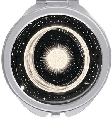 JTREWBV Kosmetikspiegel, Motiv: Sonne, Mond, Galaxie, Druck, Taschenspiegel, Reise-Make-up-Spiegel, tragbarer doppelseitiger Kosmetikspiegel