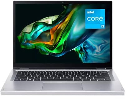 acer Aspire 3 Spin 14 - Computer portatile convertibile da 14 pollici, 1920 x 1200 WUXGA IPS, Intel Core i3, grafica Intel UHD, LPDDR5 da 8 GB, SSD da 256 GB, Wi-Fi 6, Win 11 Home in modalità S