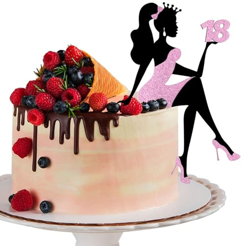 LunarCharm Mädchensilhouette Tortendeko, 18 Geburtstag Cake Topper Glitter High Heel Mädchen Kuchen Deko für Mädchen Lady Bachelorette Thema Geburtstag Party Tortendeko