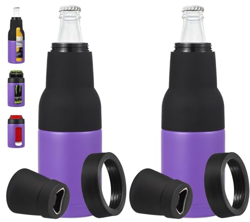 PATIKIL Slim Can Cooler, 2 Pcs 12oz Skinny Can Insulated Beer Sleeve Drink Holder with Bottle Opener for Beer Soda Coffee Regular Cans and Bottles, Purple