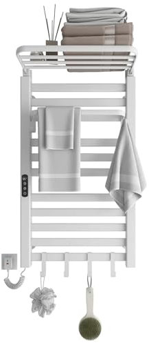 Portasciugamani riscaldato, scaldasalviette da 300 W Radiatore Smart Touch Portasciugamani elettrico a parete Timer 1-9H, 30-70°C Radiatore scaldasalviette Radiatori da bagno con ripiano pieghevole a