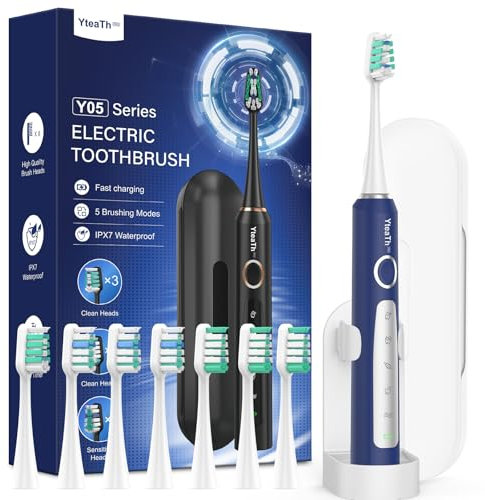 Sonic Electric Toothbrush for Adults and Kids - Sonic Toothbrush with 8 Toothbrush Heads, 90 Days Battery Life, 50,000 VPM, 5 Cleaning Modes with Teeth Whitening, Travel Case, 2 Minute Smart Timer