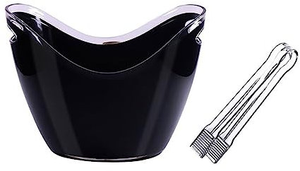 FZL02068LM Bar-Eiskübel 8 Liter Acryl-Eiskübel mit Eiszange, Kunststoffwanne, ovaler Aufbewahrungseimer, Eiskübel for 2 Wein- oder Champagnerflaschen Eiskübel(Schwarz)