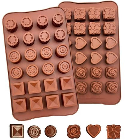 LightBeacon 2 Pezzi Stampi per Cioccolato, Stampi Cioccolatini 24 Cavità Stampi in Silicone Stampo Antiaderente per Cioccolatini Stampo Silicone 3D per Dolci, Cioccolatini, Gelatina