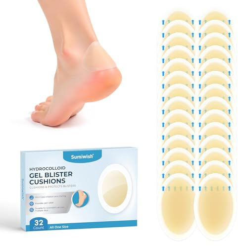 Sumiwish Blasenpflaster - Hydrokolloid Bandages - Wasserdichte Blasenpolster für Ferse, Zehen und Füße, Extra starker Schutz und schnelle Erholung(32 Count，Heel Pack)