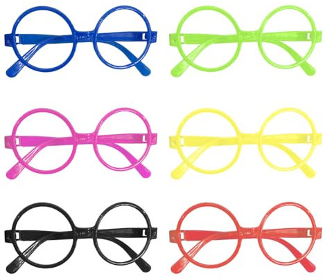 Arrderly 6 Pezzi Occhiali Finti Bambini, Occhiali Rondi, Unici e Moda, Senza Forza, Perfetti per Feste e Compleanni, Colori Assortiti