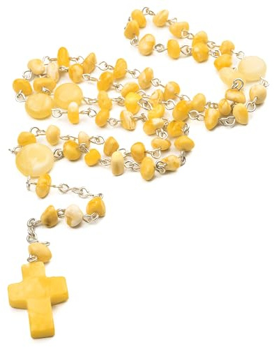 Amber by Mazukna Christlicher Rosenkranz für Damen & Herren | Natürliche Baltische Bernsteinperlen mit Sterling Silber, für Gebet und Meditation, spirituelles katholisches Geschenk