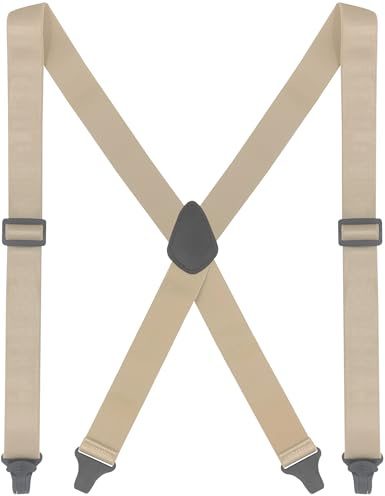 Ausukler Bretelle da uomo extra forti con clip in plastica, larghezza 3,4 cm, cinghie elastiche per pantaloni, nascoste sotto la camicia o all'esterno, beige., Taglia unica