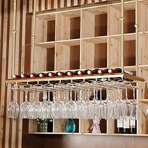 An der Decke montiertes Weinregal, goldenes Flaschenregal aus Metall und Eisen, zum Aufhängen, Weinglashalter, schwebender Weinaufbewahrungshalter mit Stielglasregal für Bars und Küchen, Wei