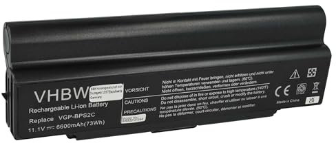 vhbw Battery compatible with Sony Vaio VGN-FS8900P4, VGN-FS8900V, VGN-FS8900P5, VGN-FS8900P3 Laptop (6600 mAh, 11.1 V, Li-Ion)