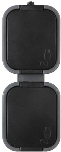 IP54 Aufputz Steckdose Schuko 1-fach, 2-fach, 3-fach, Ein/Ausschalter Serienschalter Wechselschalter Taster Kreuzschalter Feuchtraum Grau-Schwarz (Steckdose 2-fach vertikal)