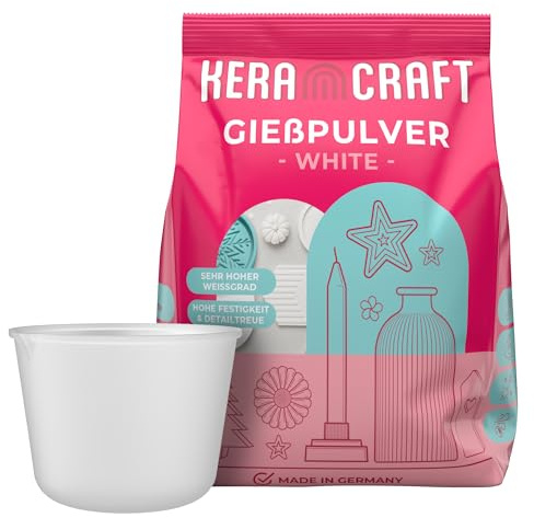 KERACRAFT Gießpulver weiß 4,5kg mit 1.000ml Silikonbecher zum Gießen - Reliefgießpulver weiß für kreative Projekte