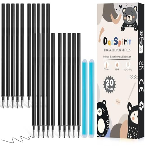 DazSpirit 20 Stück Radierbare Ersatzminen Kompatibel mit Legami, 0,7mm Stiften, Gelschreibermine Radierbar, Radierbare Stifte Minen, Geschenkidee für Schule, Büro, kinder & Lehrer (Schwarz)