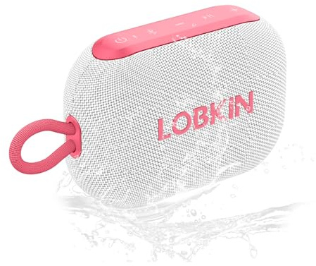 LOBKIN Mini Enceinte, Étanche IP67 Enceinte Portable sans Fil Bluetooth 5.3 avec Son Stéréo Puissant de 10 W, Subwoofer à 360 Degrés, Autonomie 20 hrs pour Soirées, Randonnées, Voyage (Blanc)