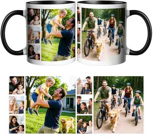 CWYW Taza Café Personalizada con 8 Foto,Collage Fotos Personalizado, Capacidad de 325ml,Regalo Personalizado Para Familia, Amigos, Cumpleaños
