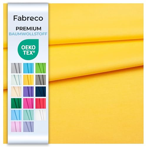 Fabreco Baumwollstoff Meterware Uni 2 M x 160 cm | Weich, langlebig & hautfreundlich | Stoffe zum Nähen & Dekoration | Fabric | gelb